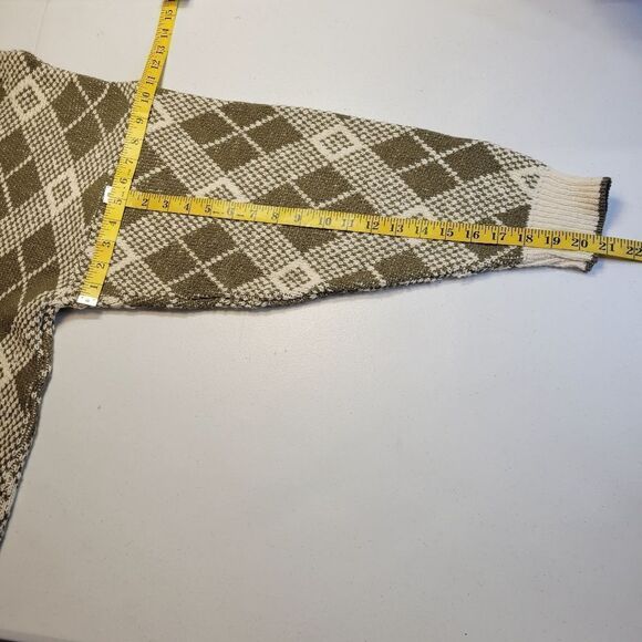 Trader Bay Vintage Argyle Knit Cotton Sweater Crewneck Sage Off White Men's L - Picture 8 of 8